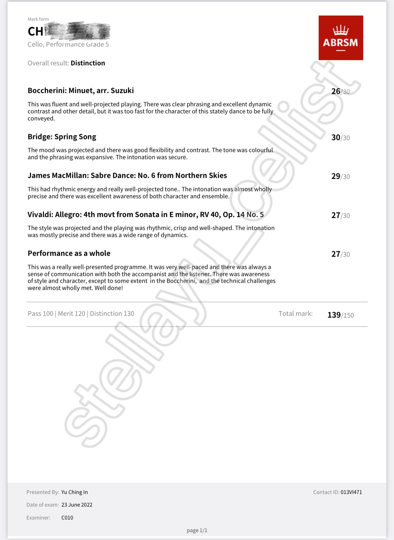 ABRSM grade 5 distinction